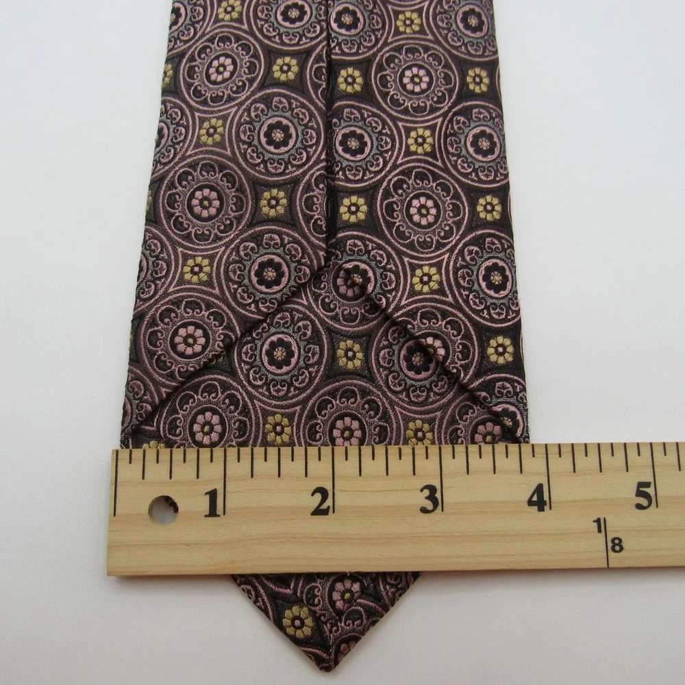 Silver Links 925 Tie Men's XL Pink Silk Medallion Floral Hand Made